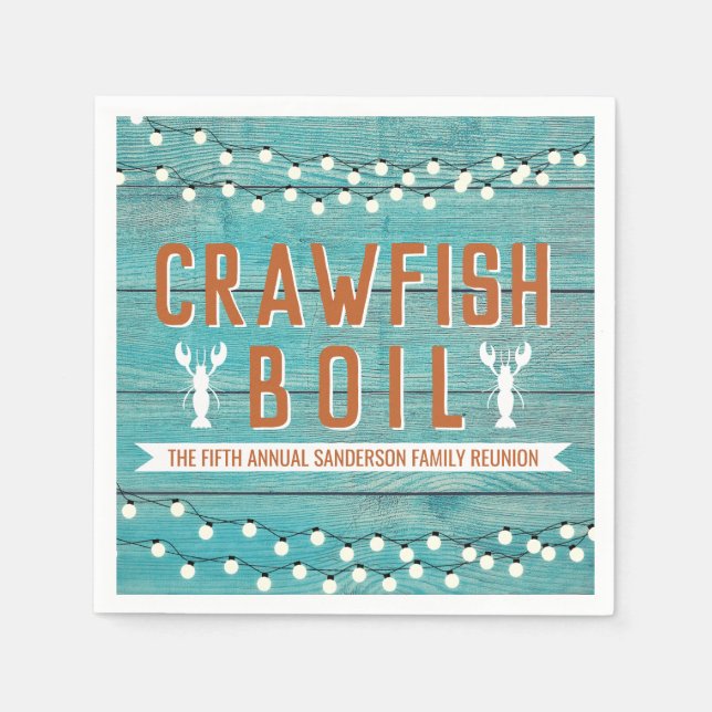 Crawfish Boil Family Reunion Lobster Rustic Teal Napkin (Front)