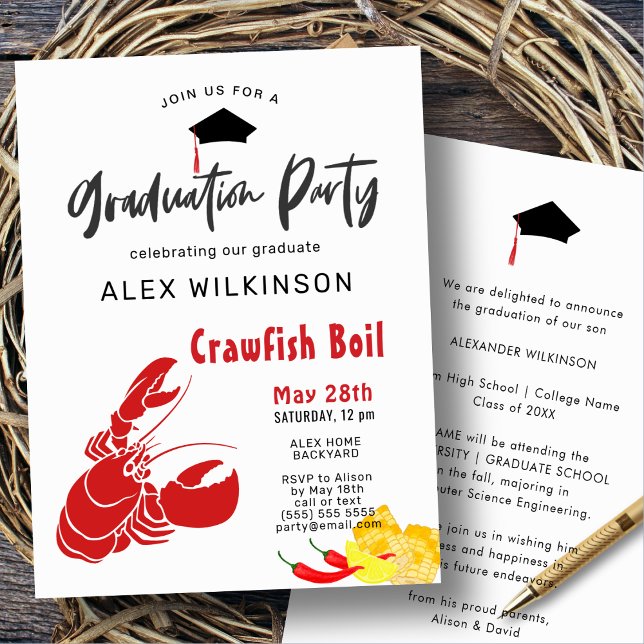Crawfish Boil Fun Graduation BBQ Party Invitation (Creator Uploaded)