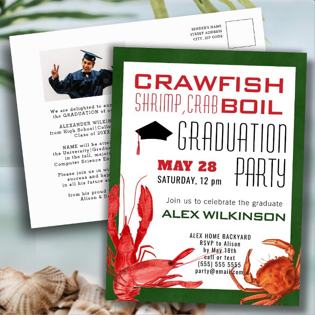 Crawfish Boil GRAD Photo Seafood Party Invitation Postcard (Creator Uploaded)