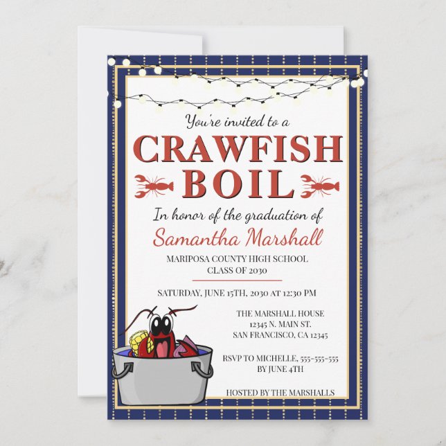 Crawfish Boil Graduate School Graduation Party Invitation (Front)
