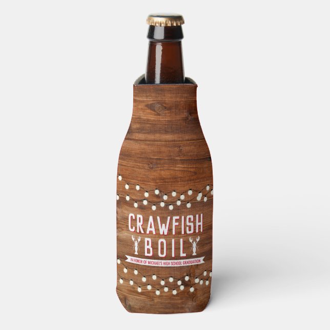 Crawfish Boil Graduation Birthday Party Bottle Cooler (Bottle Front)
