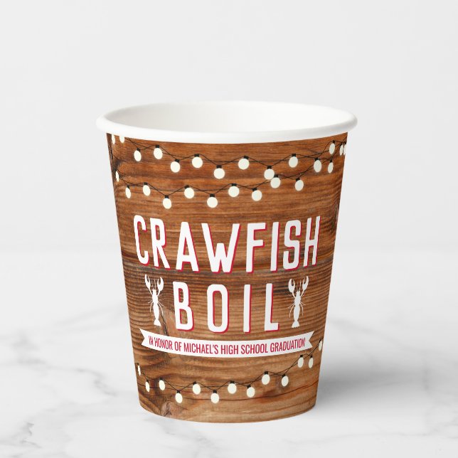 Crawfish Boil Graduation Family Seafood Rustic Paper Cups (Front)