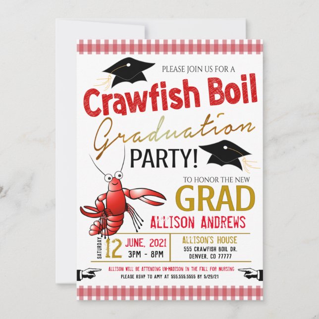 Crawfish Boil Graduation Party Invitation (Front)