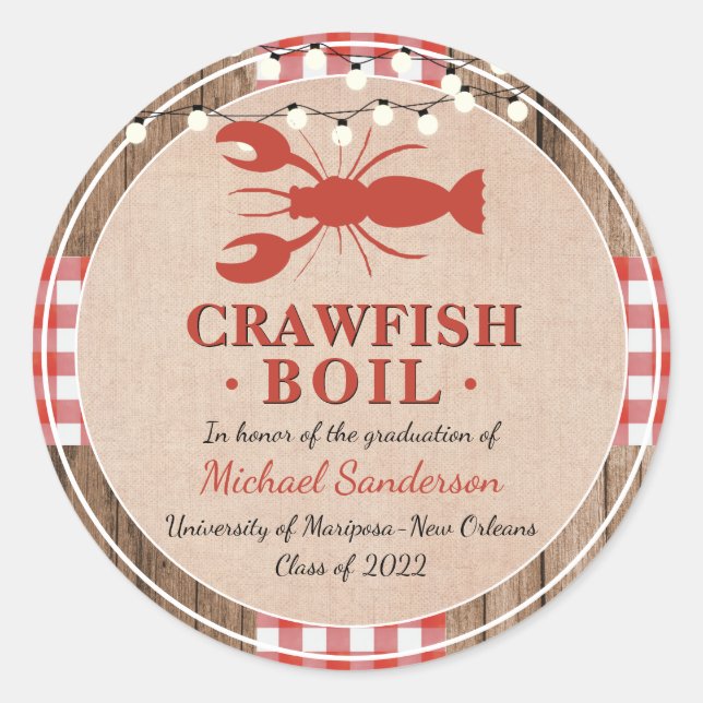 Crawfish Boil Graduation School Event Classic Round Sticker (Front)