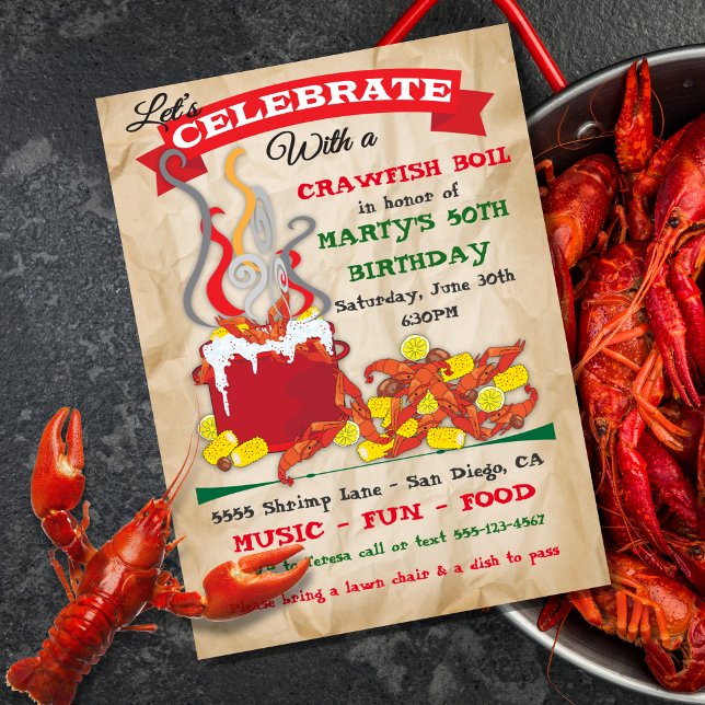 Crawfish boil invitations on crumpled paper (Creator Uploaded)
