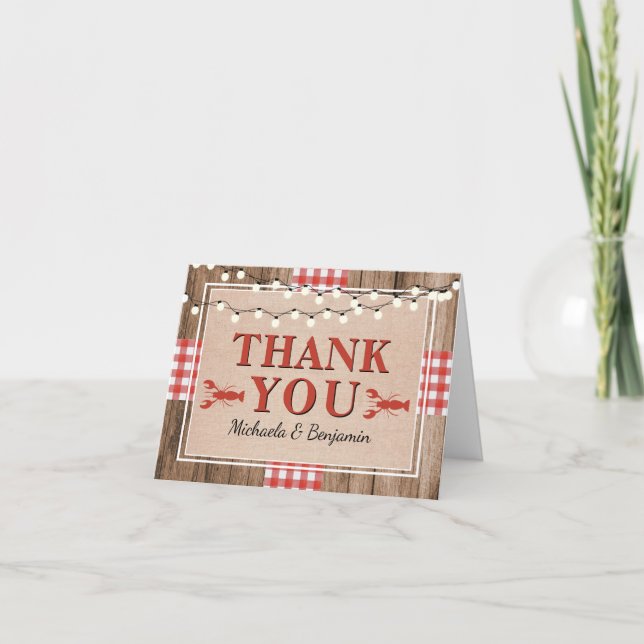 Crawfish Boil Lobster Engagement Party Rustic Thank You Card (Front)