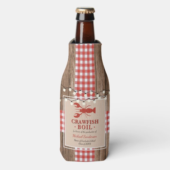 Crawfish Boil Lobster Graduation Party Rustic Bottle Cooler (Bottle Front)