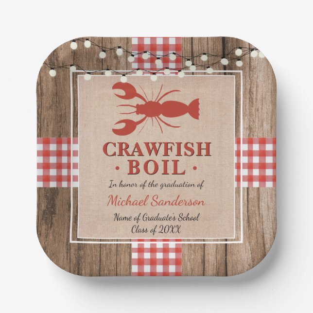 Crawfish Boil Lobster Graduation Party Rustic Paper Plate (Front)
