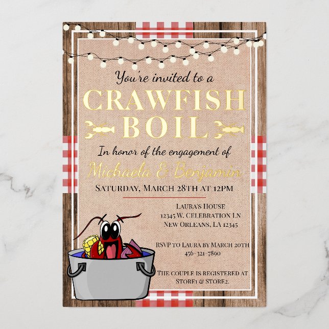 Crawfish Boil Lobster Party Engagement Rustic (Front)