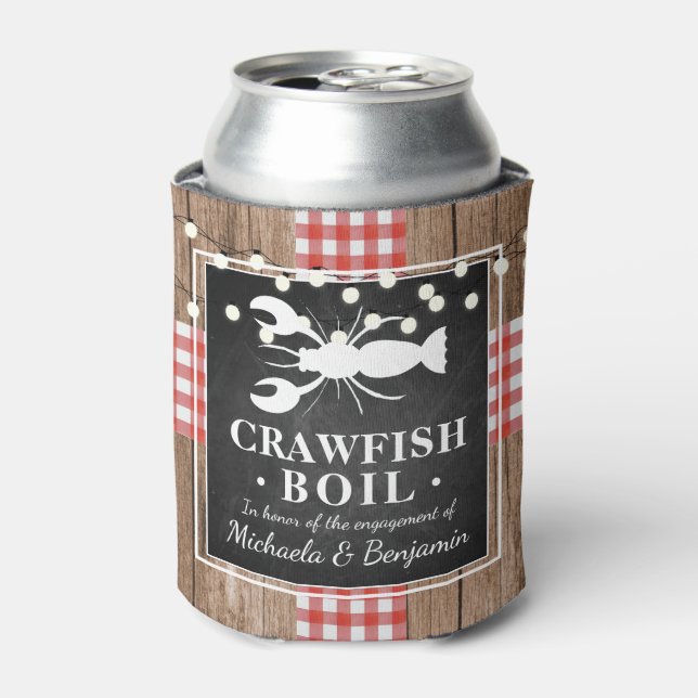Crawfish Boil Lobster Rustic Engagement Party Can Cooler (Can Front)