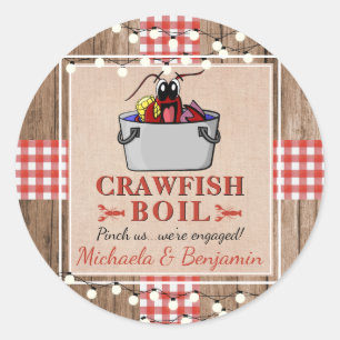 Crawfish Boil Lobster Rustic Engagement Party Classic Round Sticker