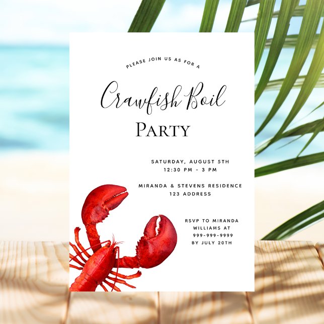 Crawfish boil party red lobster white  invitation (Creator Uploaded)