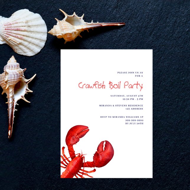 Crawfish boil party red lobster white  invitation (Creator Uploaded)