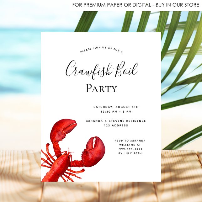 Crawfish boil party red lobster white invitation postcard (Creator Uploaded)