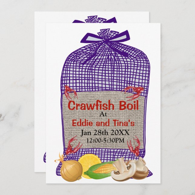 Crawfish Boil Purple Sack Invitation (Front/Back)