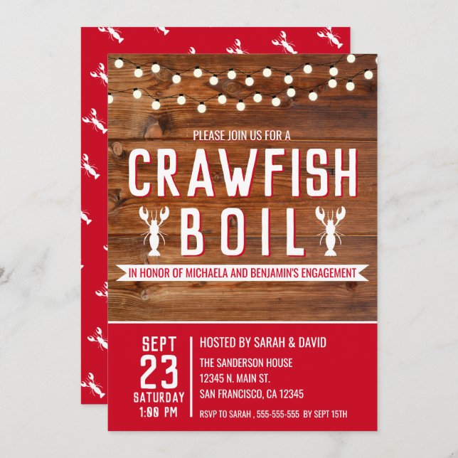 Crawfish Boil Red Engagement Party Invitation (Front/Back)