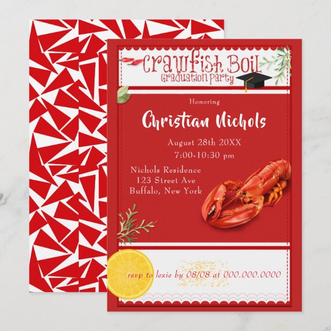 Crawfish Boil Red Graduation Party Invitation (Front/Back)