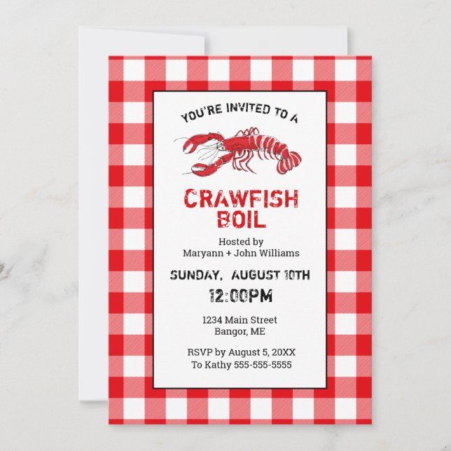 Crawfish Boil Red White Gingham Invitation (Front)