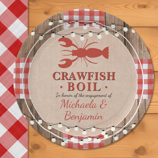 Crawfish Boil Rustic Couples Engagement Party Paper Plate (Crawfish Boil Rustic Couples Engagement Party Paper Plates)