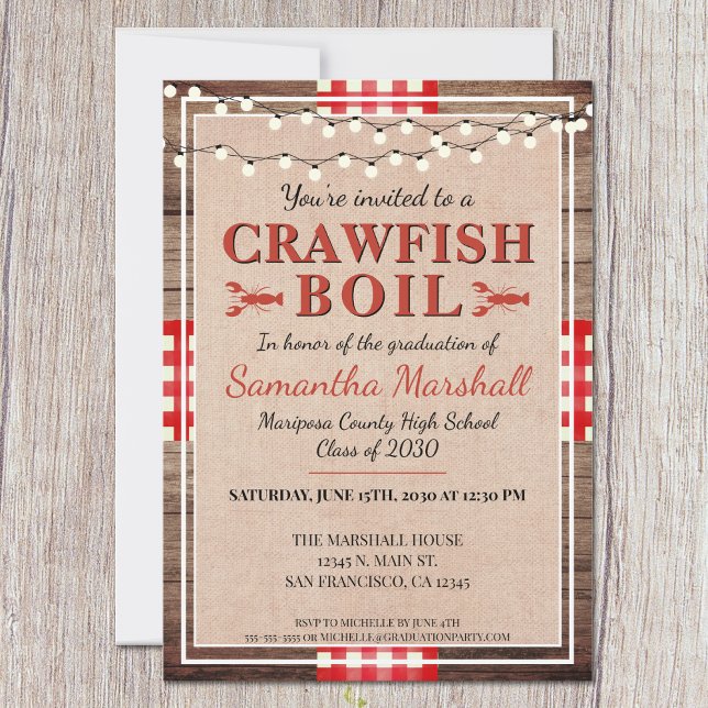 Crawfish Boil Rustic School Graduation Party Invitation (Creator Uploaded)