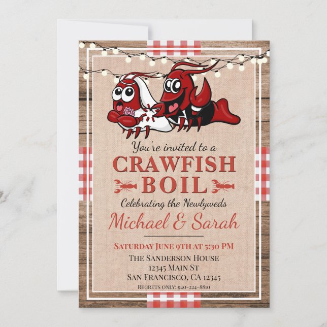 Crawfish Boil Rustic Wood Newlywed Engagement Invitation (Front)