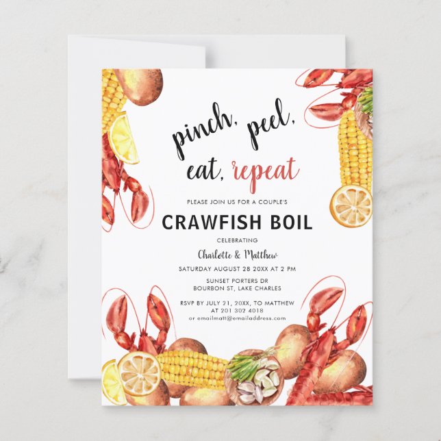 Crawfish Boil Script Engagement Party Invitation (Front)