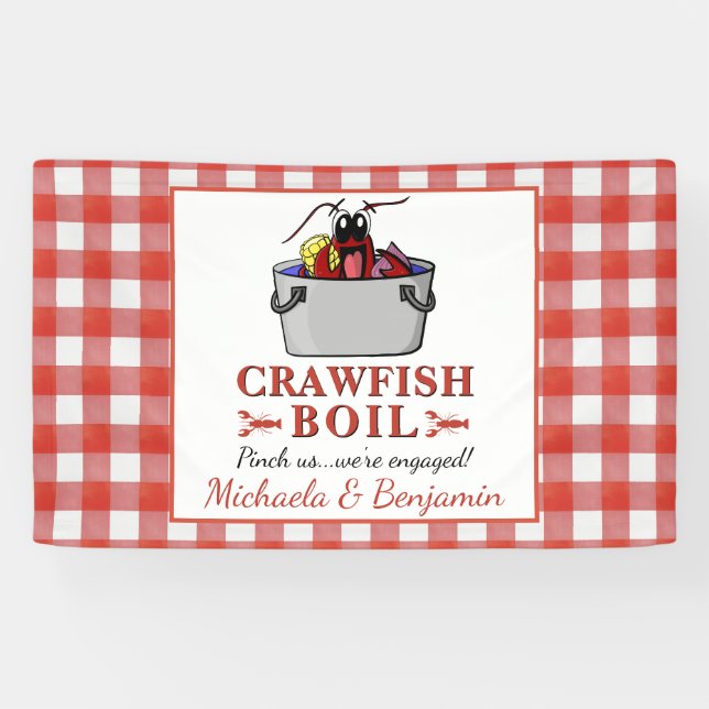 Crawfish Boil Seafood Barbecue Engagement Party Banner (Horizontal)