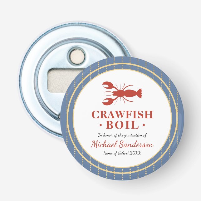 Crawfish Boil Seafood Blue Graduation Party Favour Bottle Opener (Front)