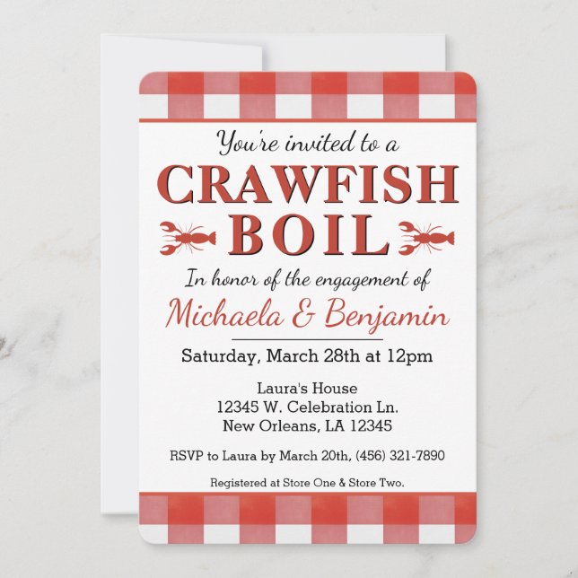Crawfish Boil Seafood Couples Engagement Party Invitation (Front)