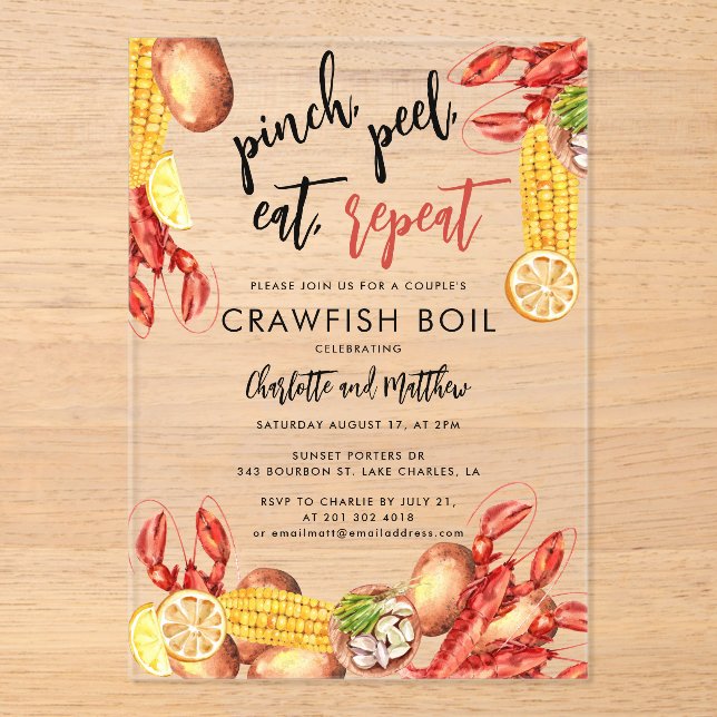  Crawfish Boil Seafood Engagement Party Acrylic Invitations (Front)