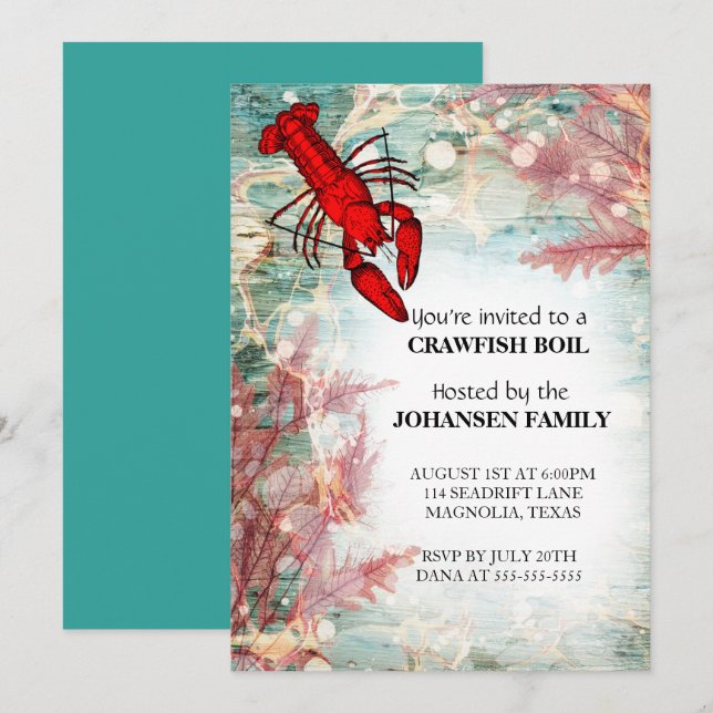 Crawfish Boil Seafood Summer Party Invitation (Front/Back)