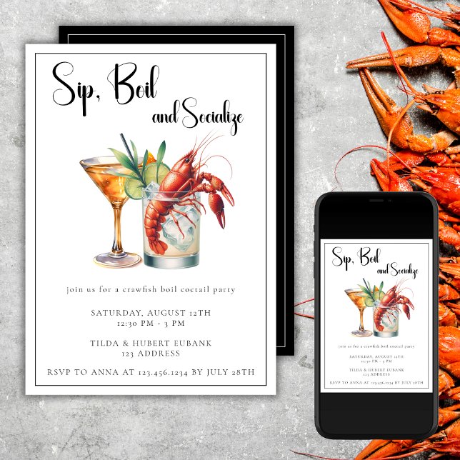 Crawfish Boil Sophisticated Modern Cocktail Party  Invitation (Creator Uploaded)
