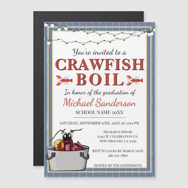 Crawfish Boil Special Event School Graduation Magnetic Invitation (Front/Back)