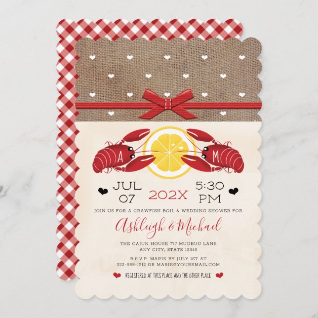 Crawfish Boil Wedding Shower Couples Monogram Invi Invitation (Front/Back)
