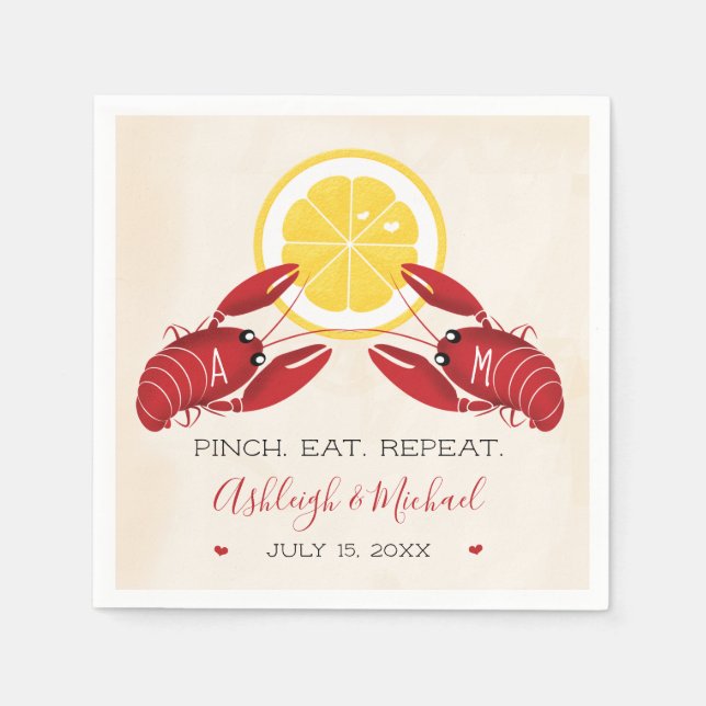 Crawfish Boil Wedding Shower Napkins Monogrammed (Front)