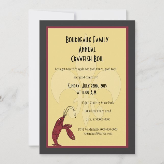 Crawfish Boil With Fleur de Lis Invitations (Front)