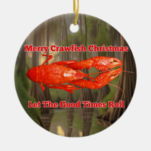 Crawfish Christmas Card Ceramic Tree Decoration