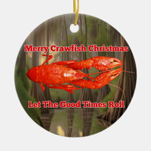 Crawfish Christmas Card Ceramic Tree Decoration (Front)