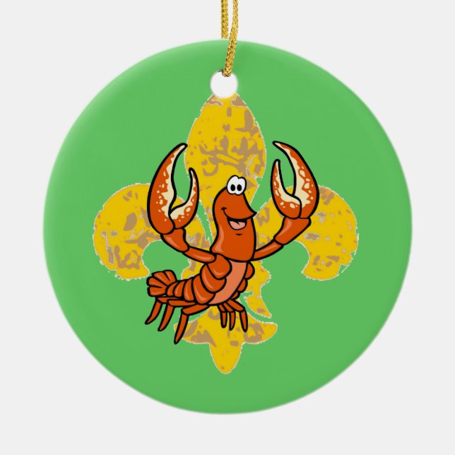 Crawfish Fleur De Lis Ceramic Tree Decoration (Front)
