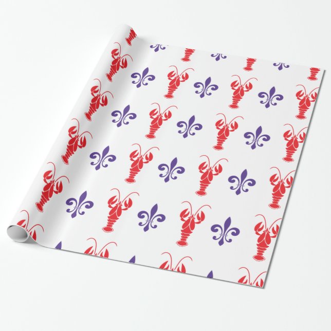 Crawfish & Fleur de Lis Wrapping Paper (Unrolled)