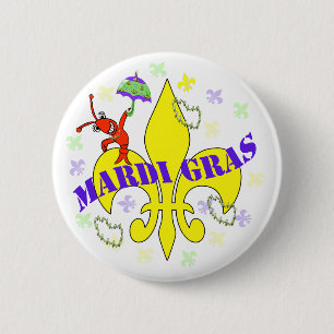 Crawfish Fleur de Lys Mardi Gras 6 Cm Round Badge