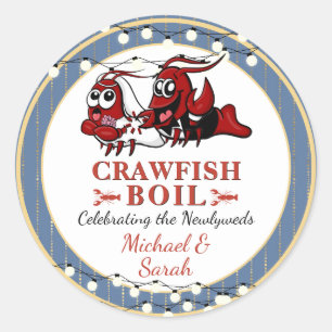 Crawfish Seafood Boil Blue Newlywed Engagement Classic Round Sticker