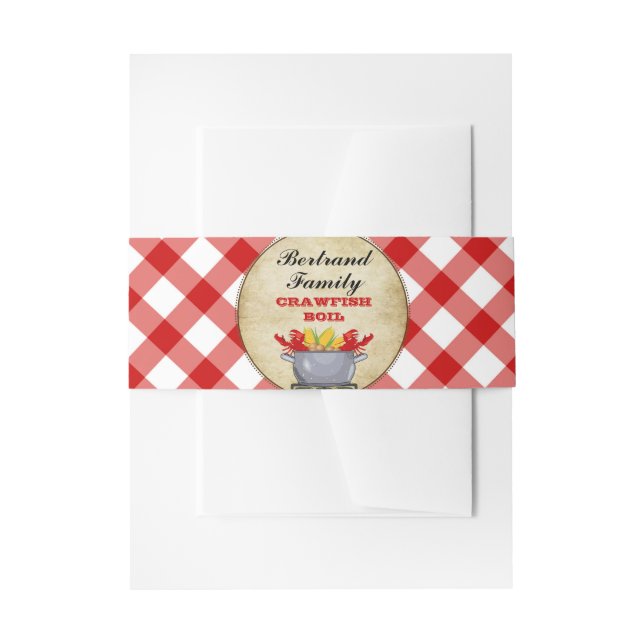 Crawfish Seafood Boil Pot Red Check Gingham Invitation Belly Band (Front Example)