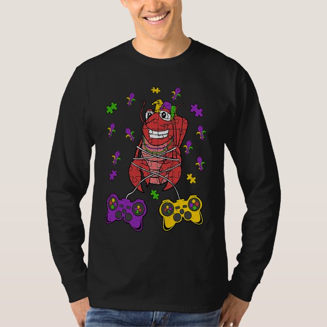Crawfish Video Game Controller Mardi Gras  Gaming  T-Shirt (Front)