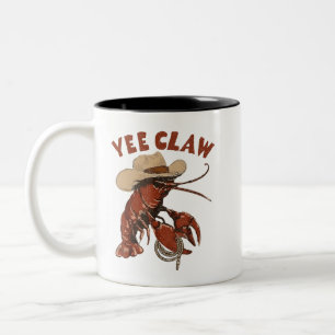 Crawfish Yee Claw Lobster Cowboy Funny Western cra Two-Tone Coffee Mug