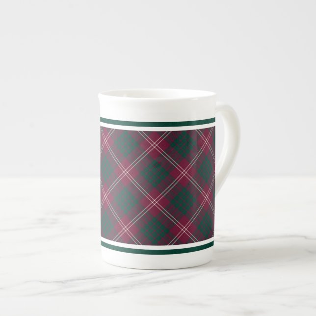 Crawford Family Tartan Maroon and Dark Green Plaid Bone China Mug (Front Right)