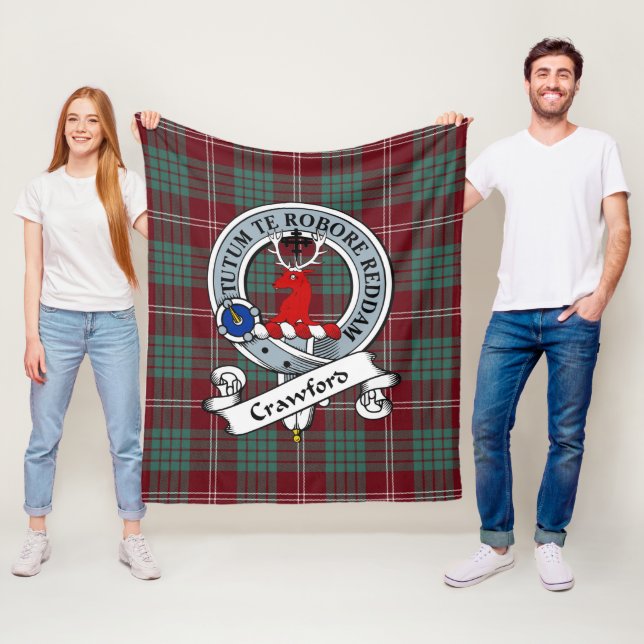 Crawford Modern Clan Badge Tartan Plaid Fleece Blanket (In Situ)