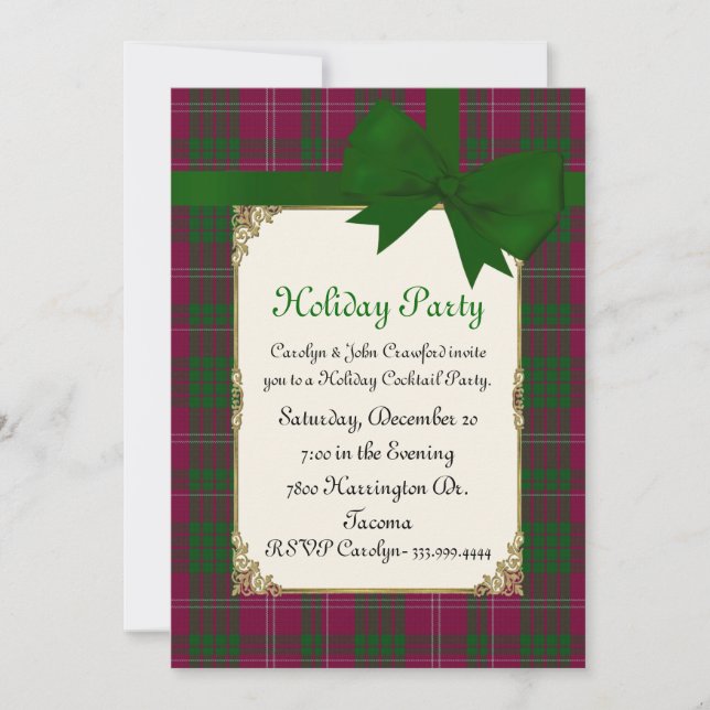 Crawford Tartan Plaid Custom Holiday Party Invitation (Front)