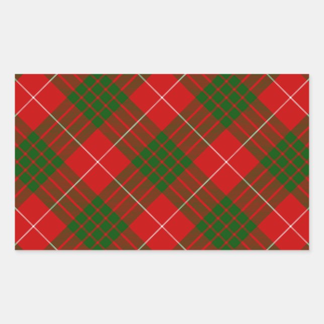 Crawford tartan red green plaid rectangular sticker (Front)
