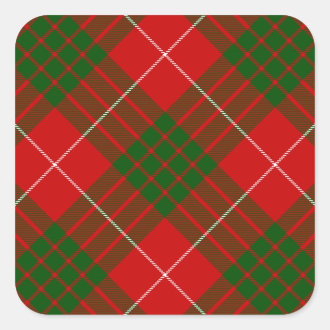 Crawford tartan red green plaid square sticker (Front)